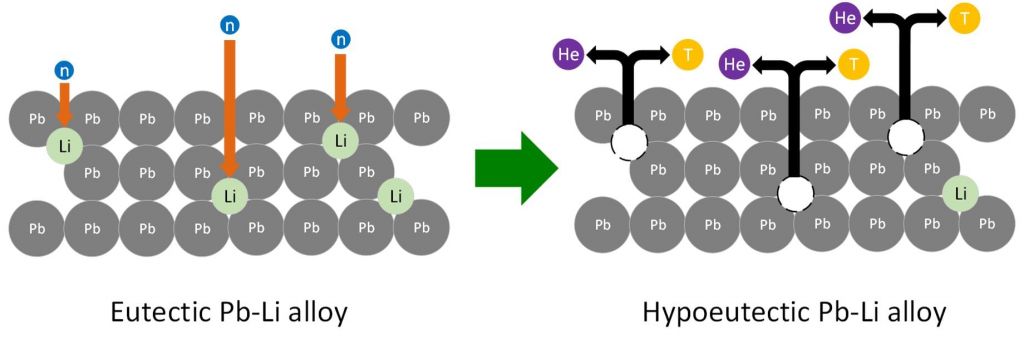 Figure 1. Representation of the tritium generation process in a eutectic Pb-Li breeding blanket and its transformation to a hypoeutectic Pb-Li alloy.